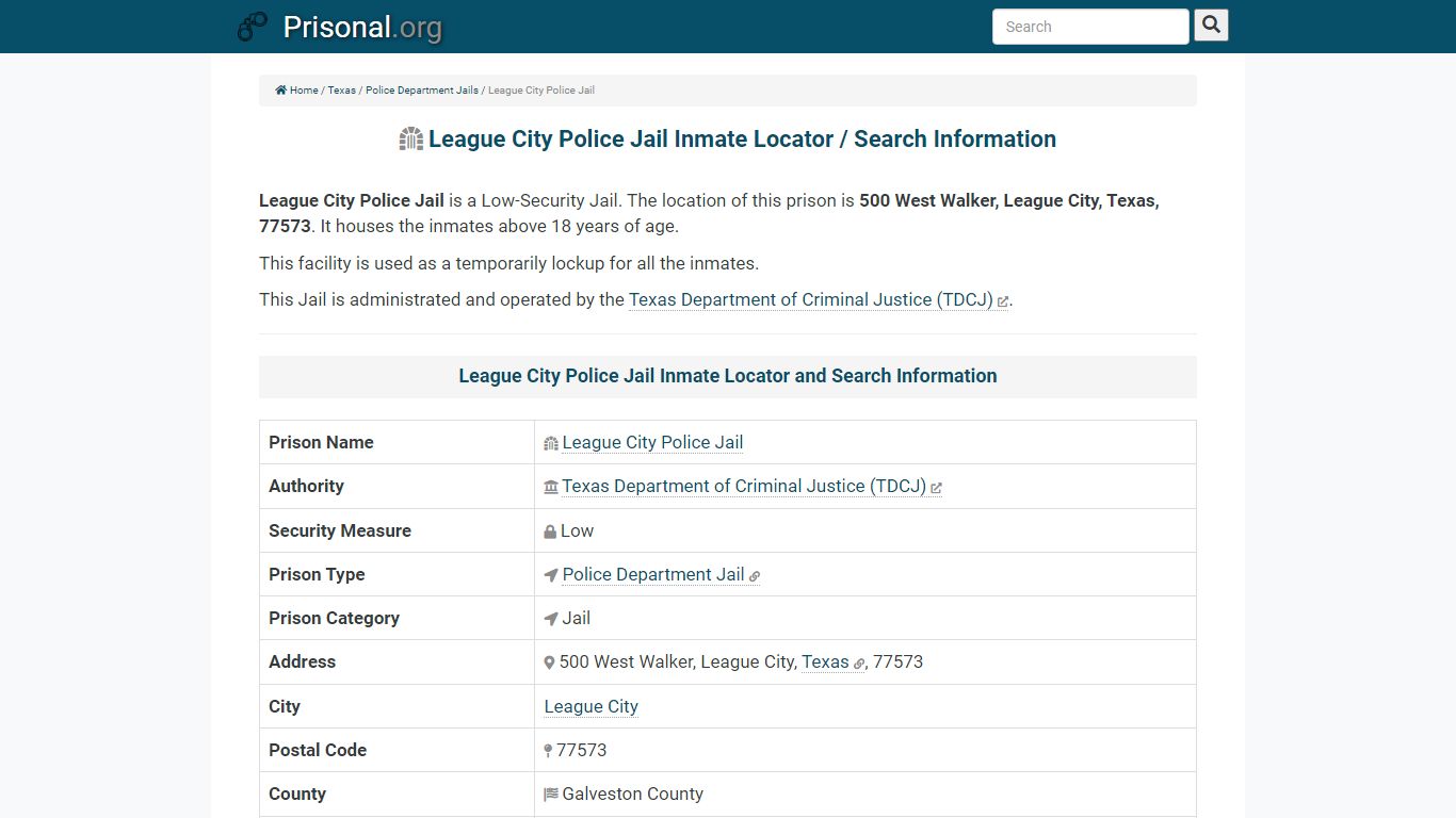 League City Police Jail-Inmate Locator/Search Info, Phone ...